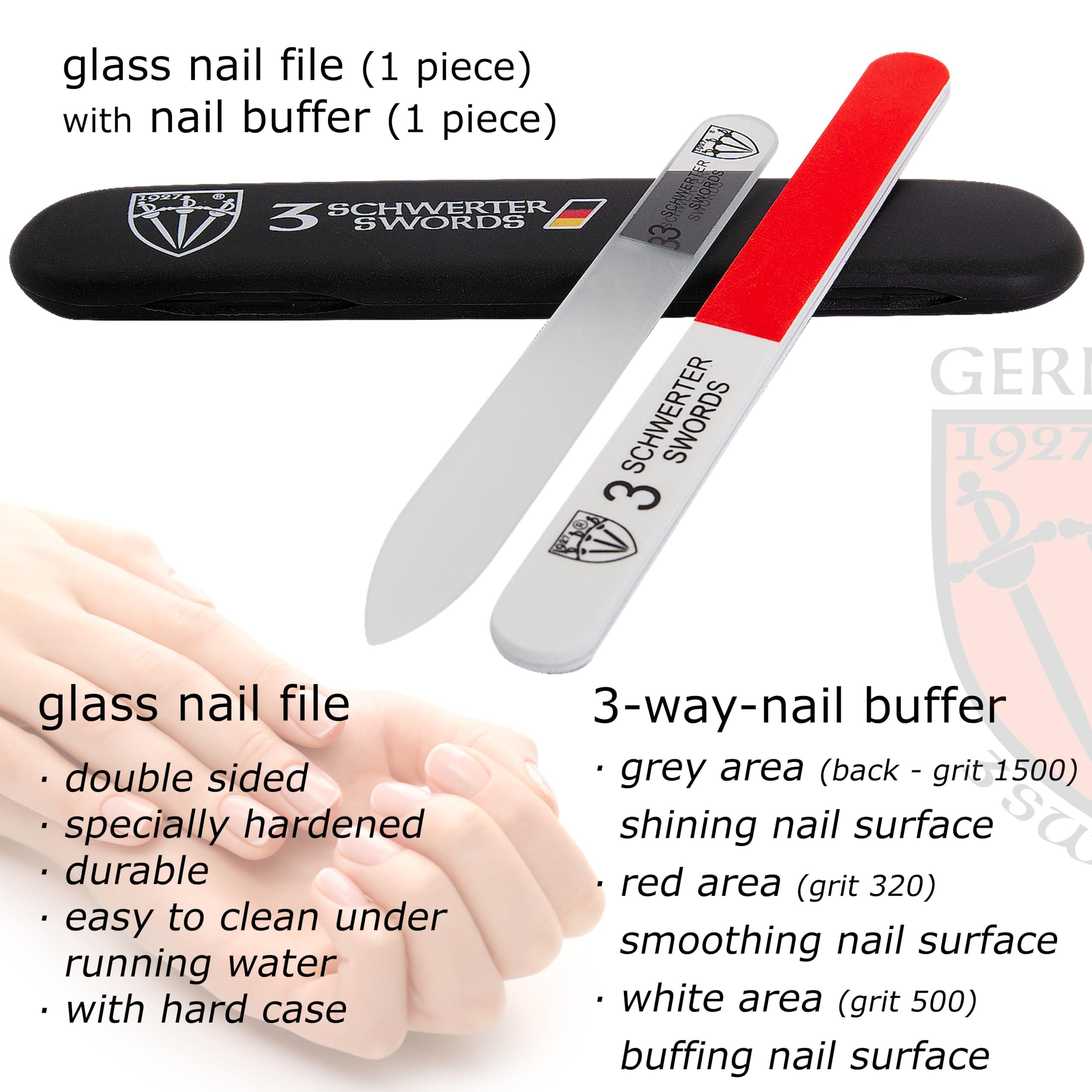 3 Swords Germany 3 Swords Germany - Brand Quality Clear Double Sided Glass Nail File for Women & Girls, Perfect for Natural Fake Gel Artificial Acrylic fingernail, incl. Nail Buffer & Tube case for Travel (313)