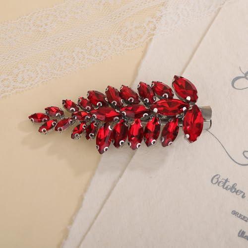 Teyglen Teyglen Red Rhinestone Hair Clips Bridal Crystal Hair Barrette for Women Christmas Headpiece Wedding Crystal Hair Clips Hair Piece Hair Accessories for Party Prom (Red)
