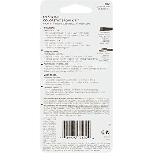 REVLON Revlon Eyebrow Kit, ColorStay Brow Kit Eye Makeup with Longwearing Brow Powder, Pomade, Spoolie & Angled Brush Tip, 102 Dark Brown, 0.08 Oz