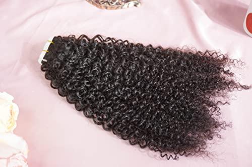 LANMINGO Kinky curly tape in hair extensions 40pcs tape ins for black women natural black real human hair 3c Afro kinky curly invisible strong tape on hair extension (26INCH)