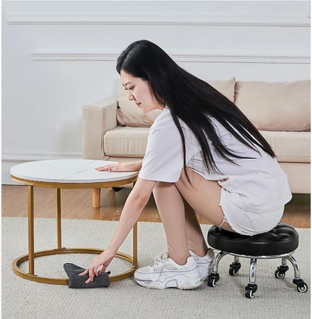 SoneiL Low Rolling Stool, Short Roller Seat Chair, Small Roller Stool with Wheels, 360 Rotating Pedicure Stool for Home,Leather Little Low Small Stools On Wheels (Color : D)