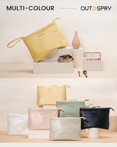 OutSpry OutSpry Travel Makeup Bag with Wristlet [Creamy PU Vegan Leather] Large Capacity Makeup Pouch Cosmetic Bag Water-Resistant Toiletry Bag, Cookie Yellow