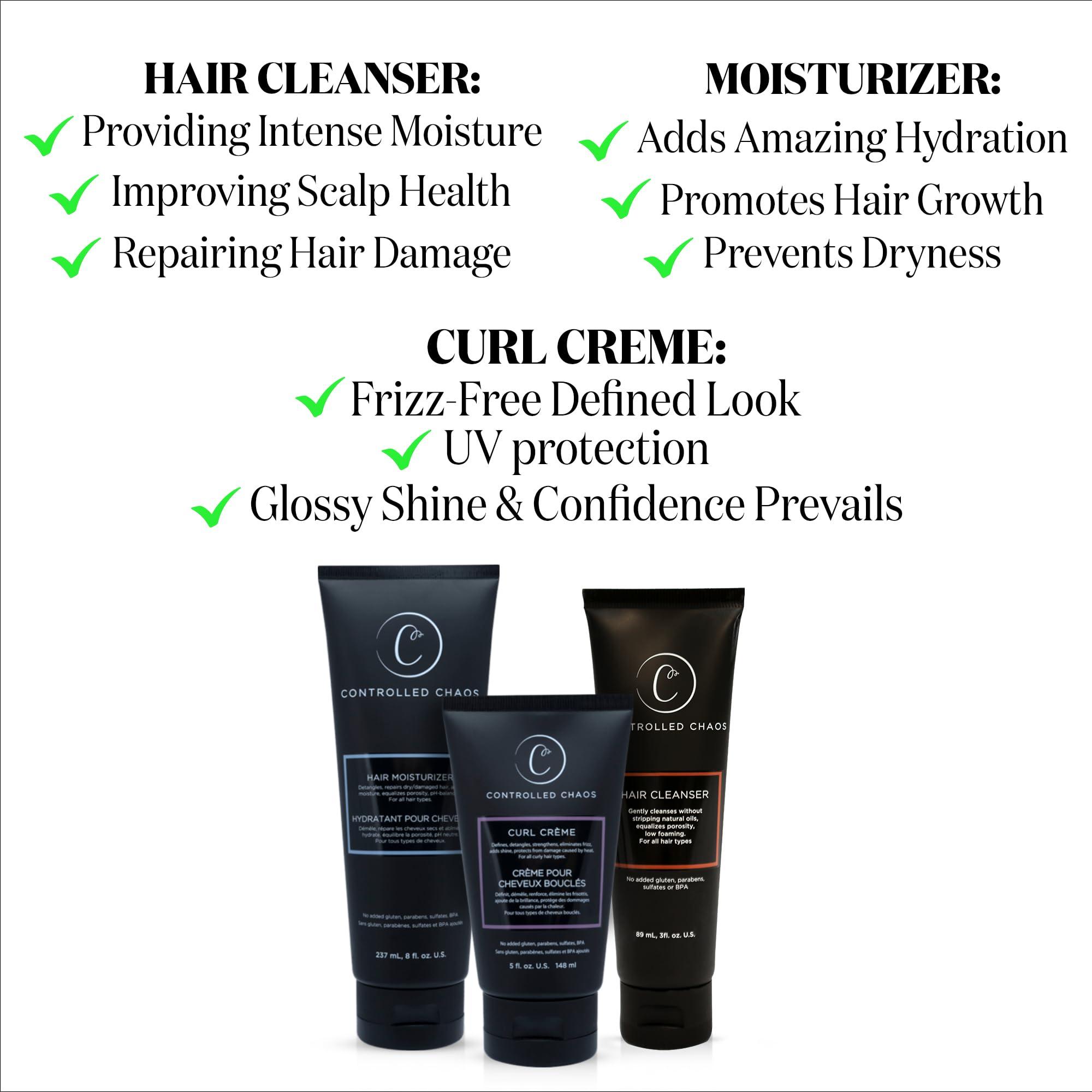 Controlled Chaos Controlled Chaos Hair Care Set for Curly Hair - 3 Pack Including Shampoo, Conditioner, Curl Defining Cream to Control Frizz & Nourish All Hair Types