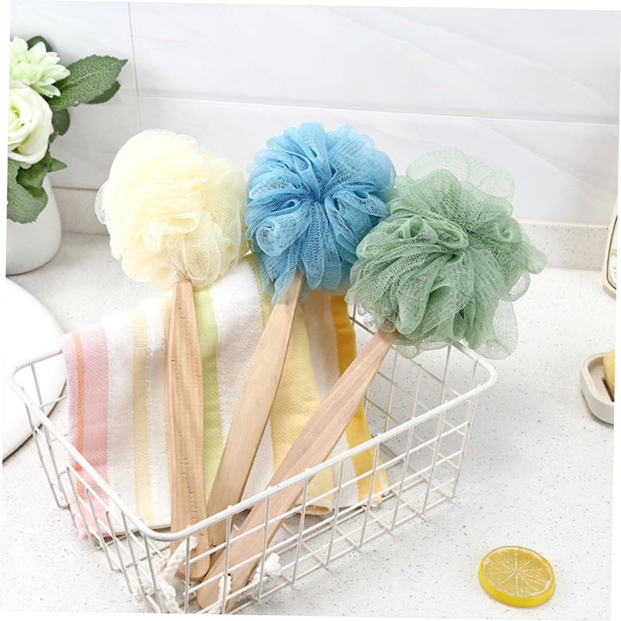 IWOWHERO 3pcs Bath Scrubber Sponge Long Handle Brushes Shower Puff Exfoliating Loufa Mesh Pouf Shower IWOWHERO