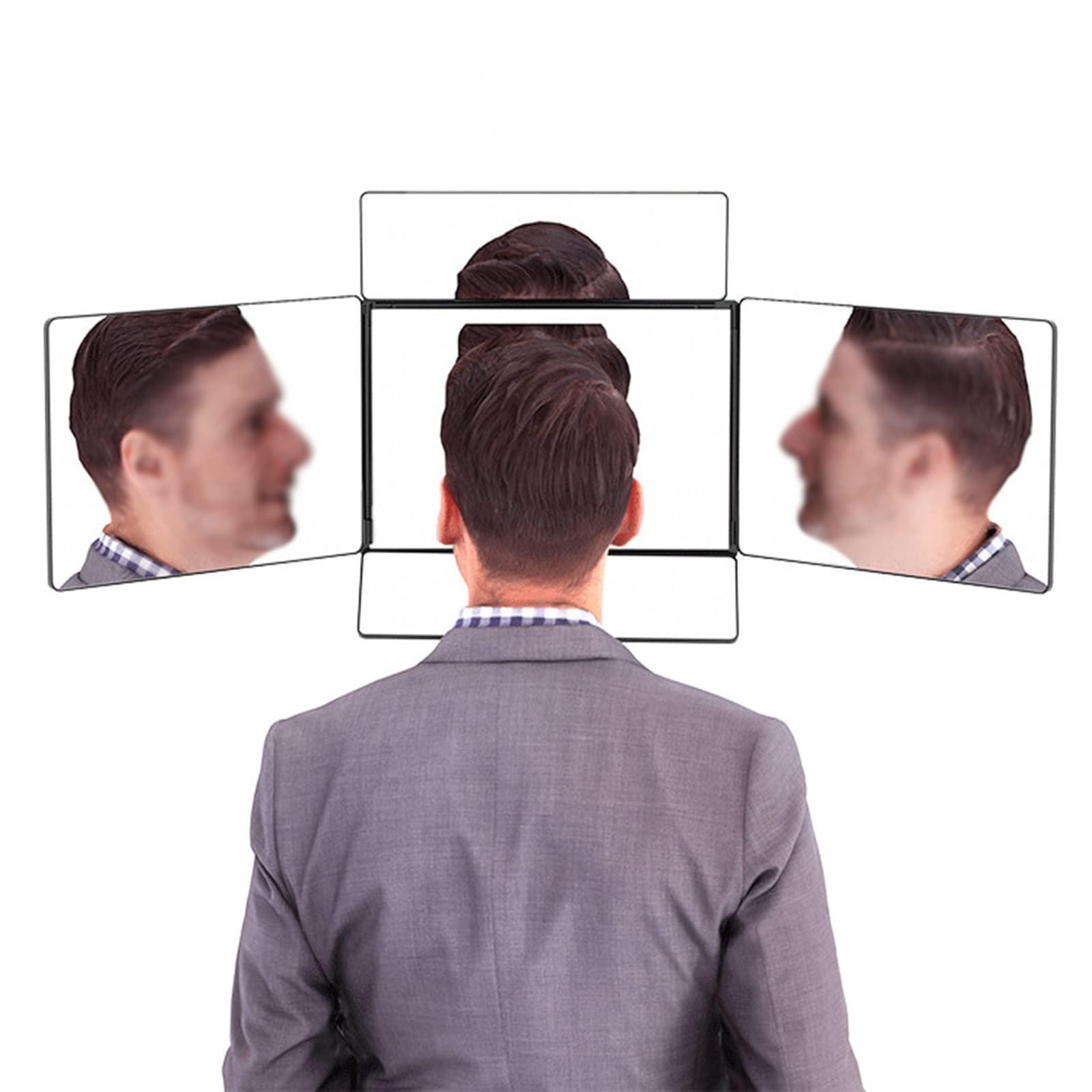 mozhixue mozhixue Upgraded 3 Way Barber Mirror Folding 5 Way Hair Cutting Barber Mirror 360°Wall Mounted Makeup Mirror, Add Top and Bottom Retractable Self Haircut Mirrors, for Self Hair Cutting Makeup,Black