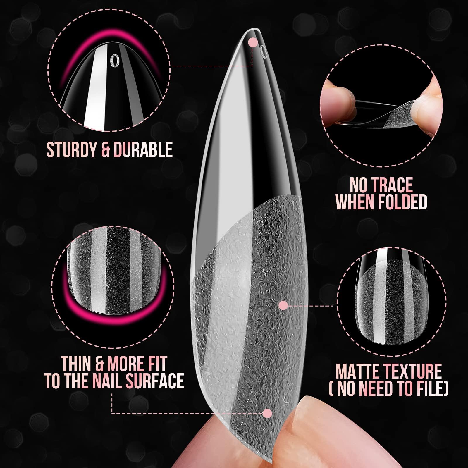 Makartt Makartt 504Pcs Soft Gel Full Cover Tips, Almond Stiletto False Nail Tips Press on Nails Bundle with Makartt Nail Buffer Block Nail Prep Sponge Nail Files 100/180 Grit