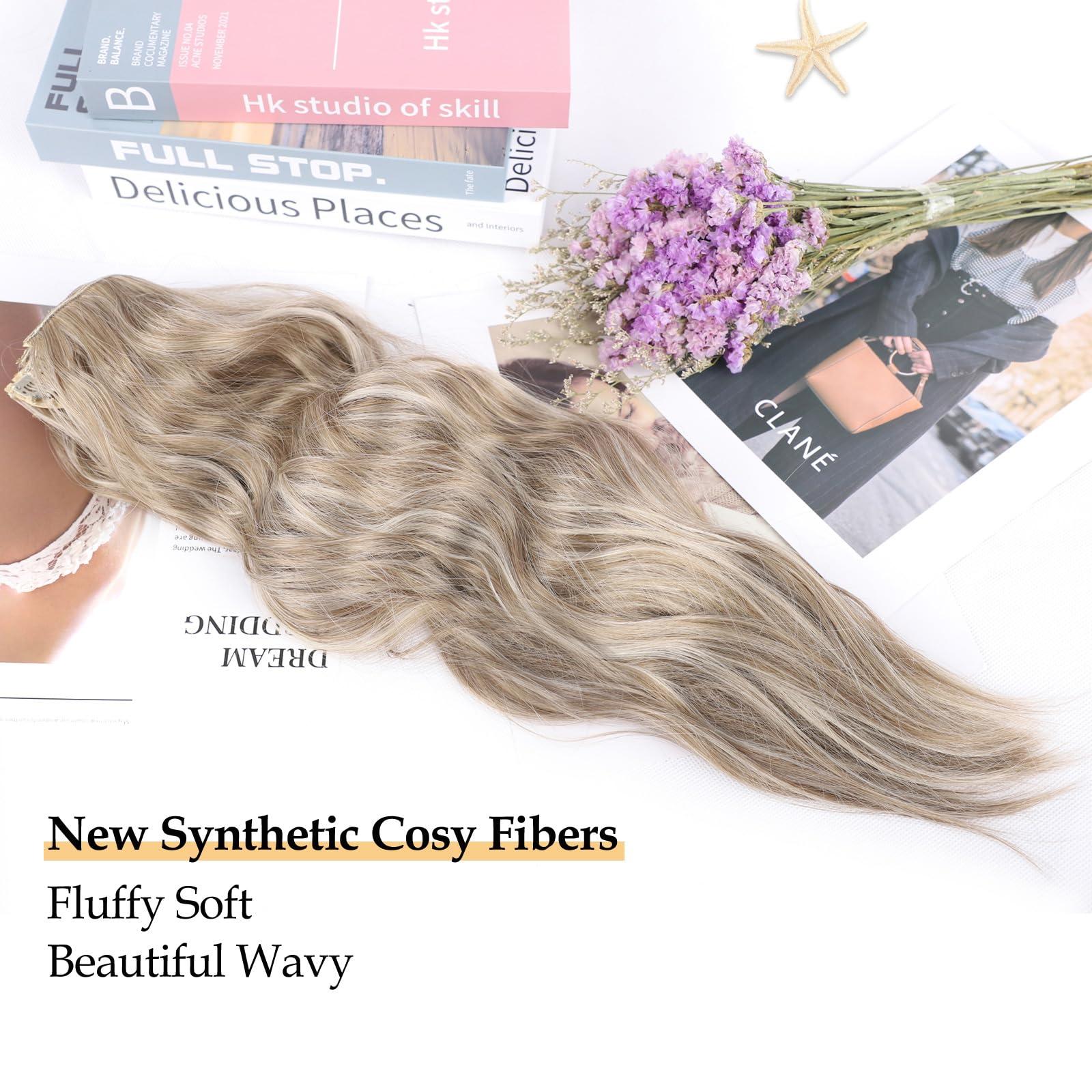 Perience Clip in Hair Extensions for Women Dark Blonde Hair Extensions Synthetic Clip in Long wavy clip in hair extensions 20 inch Double Weft Hairpieces Full Head For Women (20INCH, P88/86)