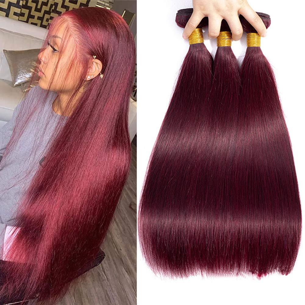 Queen Hair Queen Hair Products Brazilian Straight Virgin Hair Weave Wine Red Hair Color 99j Burgundy Human Hair Bundles 100% Unprocessed Human Hair Weft Extensions (10 10 10)