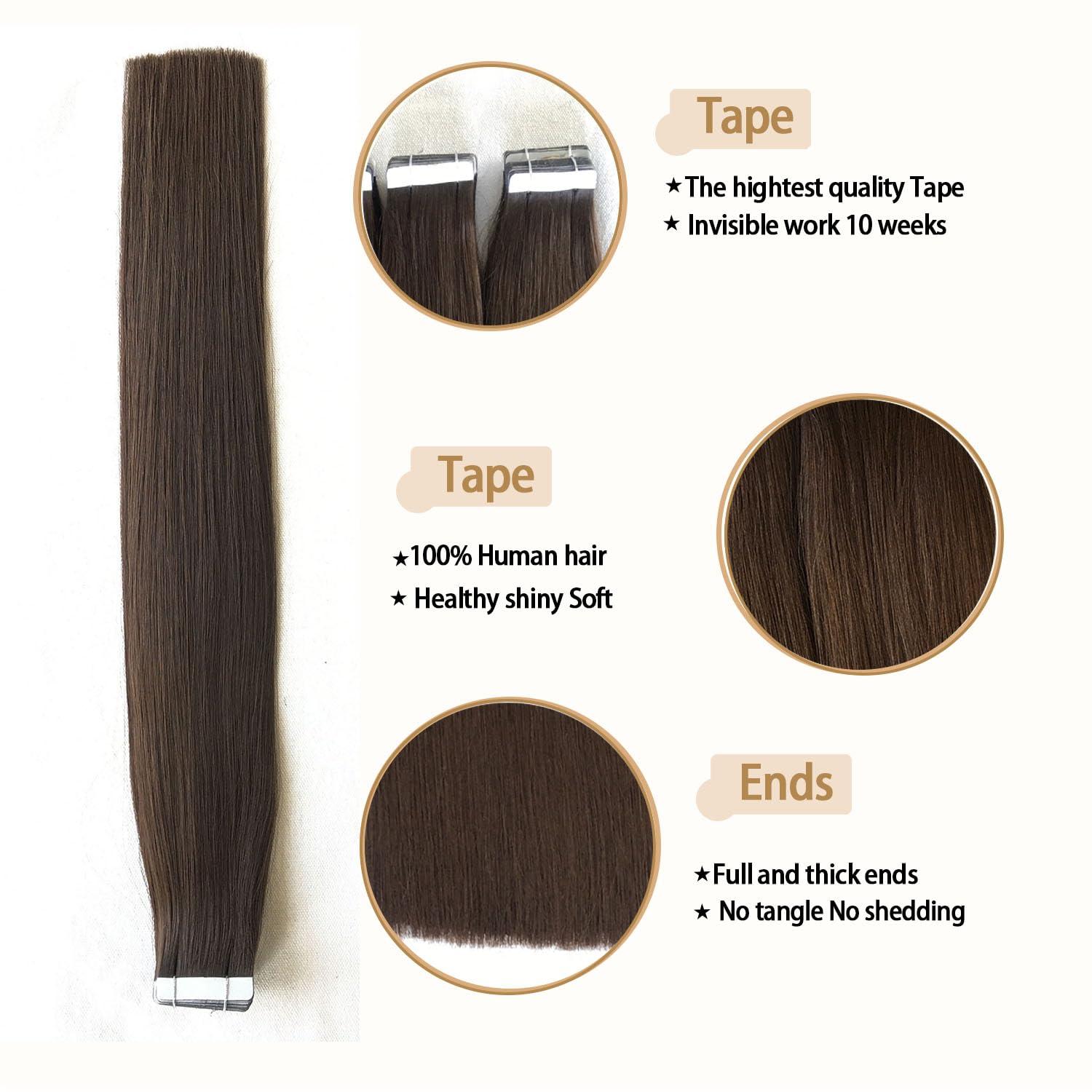 Amesha Hair Hair Extensions Tape in,2 Dark Brown, Tape in Hair Extensions Human Hair Straight Natural Hair Extensions Skin Weft for Women18Inch 100g 50pcs