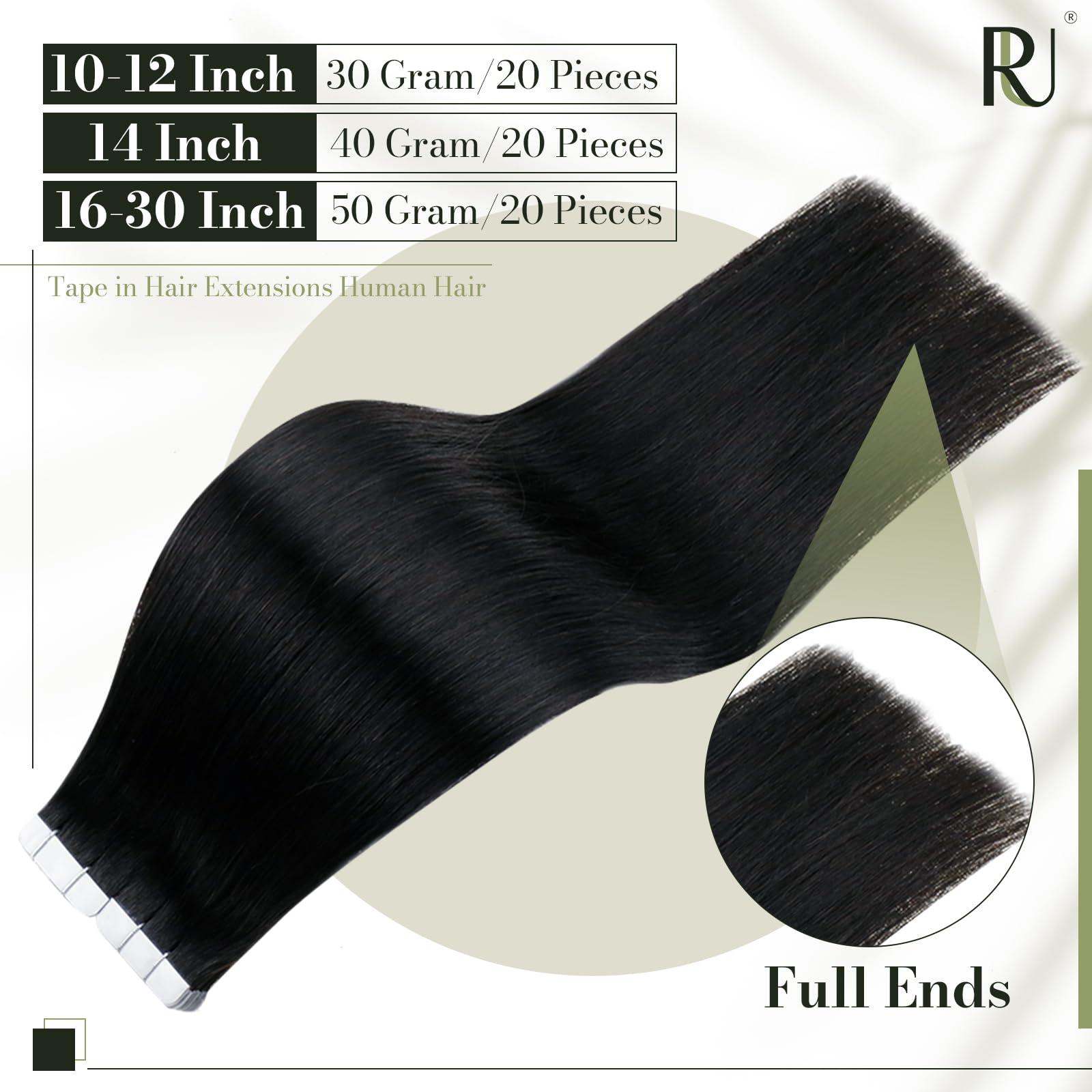 RUNATURE RUNATURE 26 Inch Tape ins Human Hair Extensions Jet Black Real Hair Tape in Extensions Human Hair Long Tape in Hair Extensions Full Ends Straight Glue in Hair Extensions Silky 50 Gram 20 Pieces