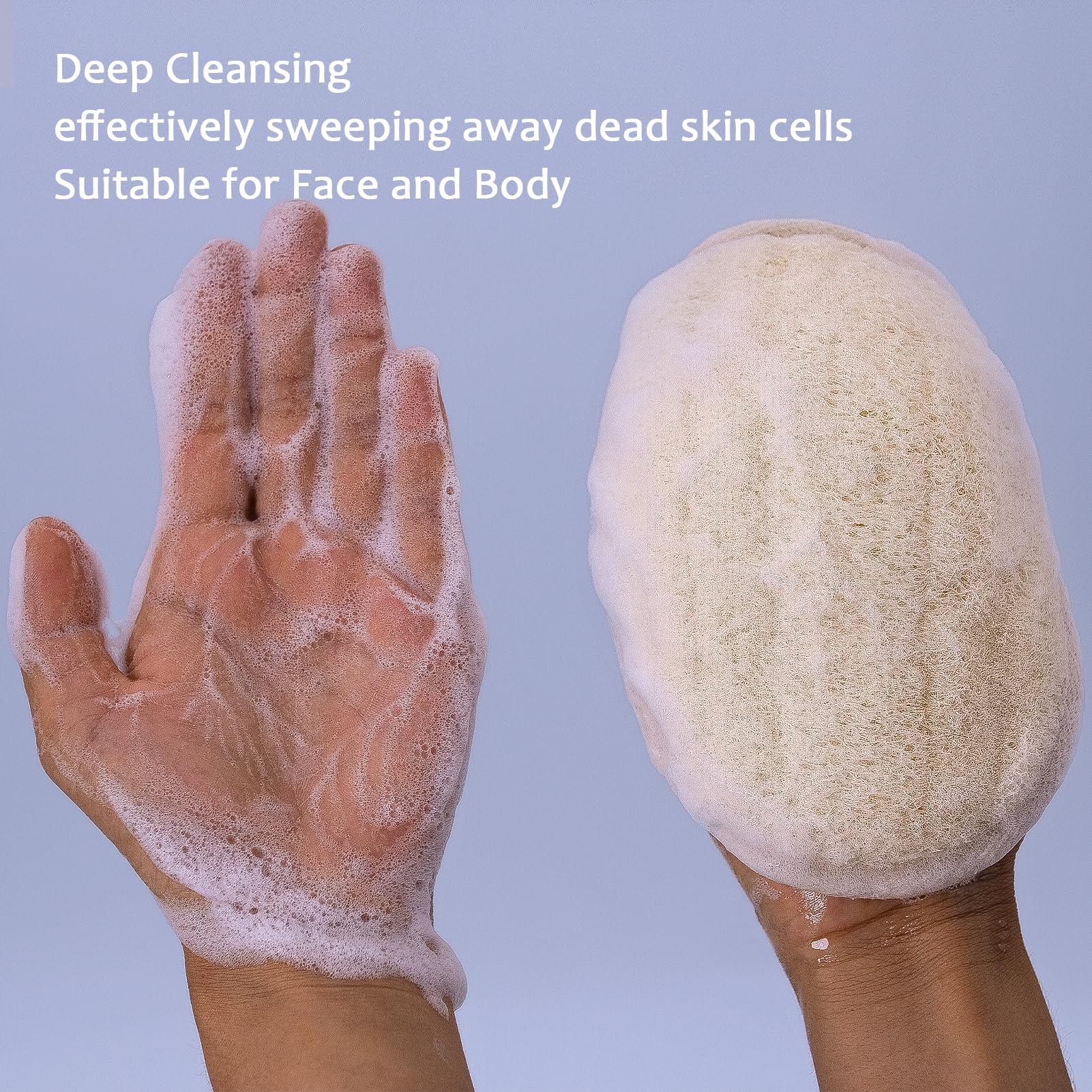 GLOBOTECH Natural Loofah Exfoliating Body Scrubber - 2 Pcs Bath Shower Loofah Sponge Pads for Women and Men, for Face and Body That Gets You Clean, Made with Natural Shower Loofah Sponge.