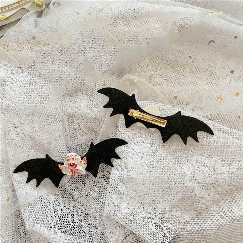 BBTDIN Halloween Skull Clip Bat Wing Halloween Punk Goth Bow Halloween Skeleton Bat Wings Clips BHWH40 (A3)
