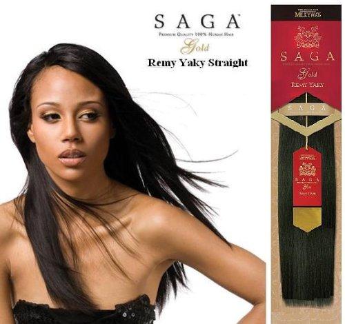 MilkyWay MilkyWay Saga Gold Remy Yaky 100% Human Hair Extensions Weave (20", 22", 24") (22", 1B Off Black)
