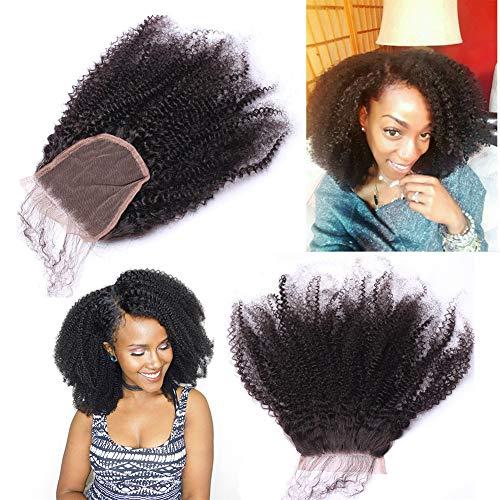 beauty youth Afro Kinky Curly Lace Closure Human Hair 4"x4"Size Free Part Top Full Frontal Closure Piece with Baby Hair Remy Hair Extension 10"inch