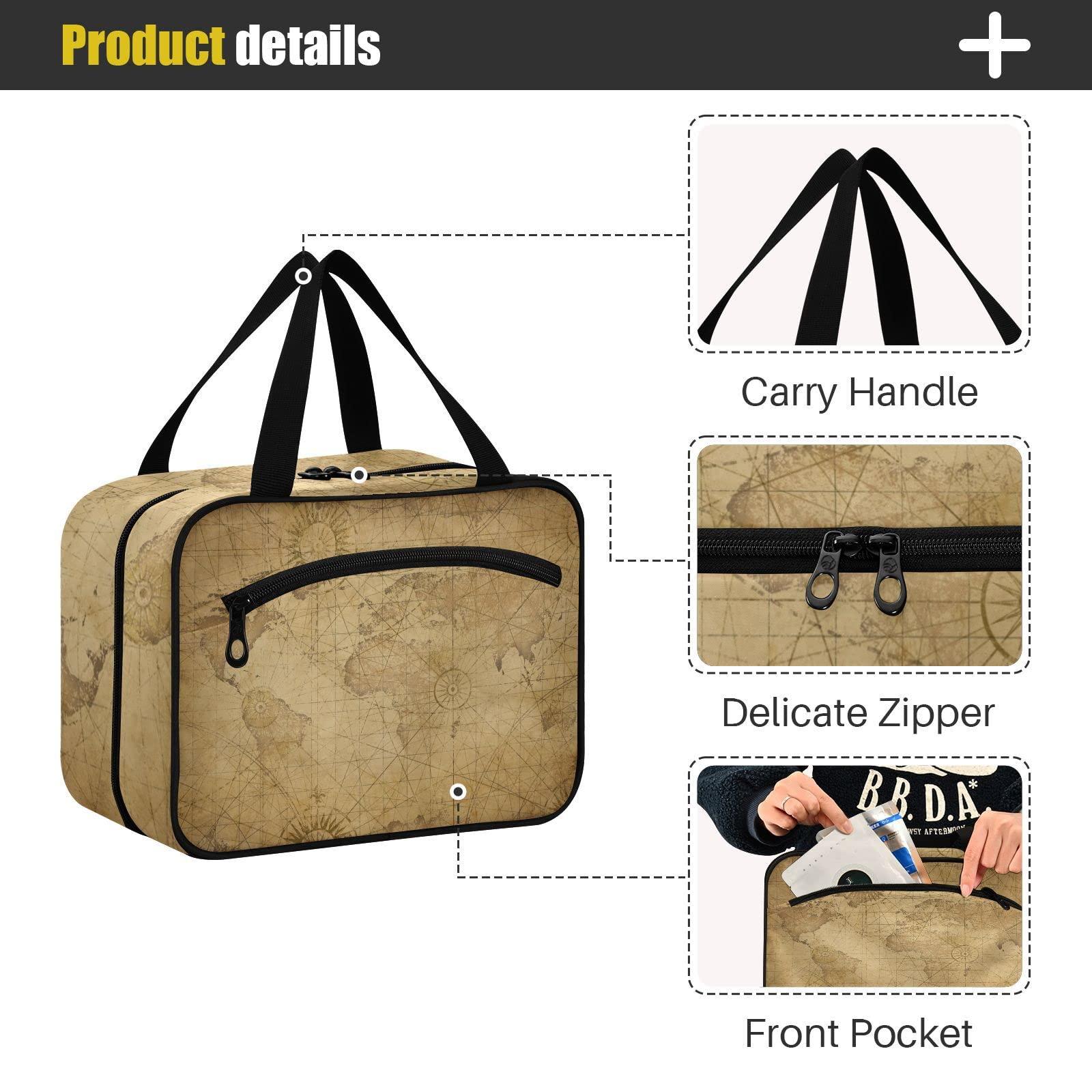 ZZKKO ZZKKO Travel Toiletry Bag for Men Retro World Map Hanging Travel Toiletry Bag Organizer Mens Toiletries Bag for Bathroom Water Resistant Multiple Compartments Large