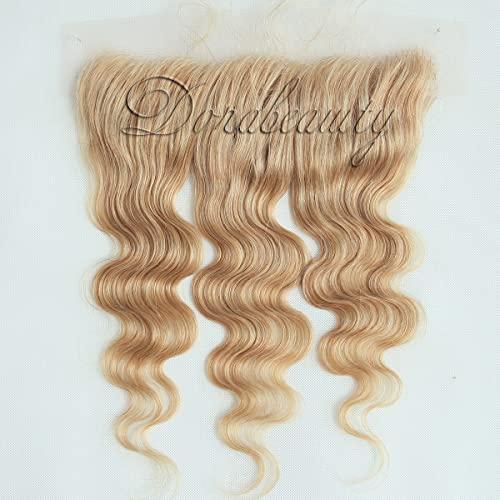 Dorabeauty DoraBeauty #27 Honey Blonde Lace Frontal 100% Unprecessed Brazilian Virgan Human Hair Body Wave 13×4 inches Frontal Ear to Ear Free Part Pre Plucked Natural Hairline with Baby Hair 12 inches
