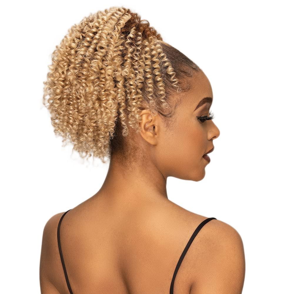 Janet Collection Janet Collection Remy Illusion Ponytail Extension 10.5-inch Coily Pony Tails Hair Extensions Premium Synthetic Hair Ponytail Extension Drawstring Kinky Curly Ponytail 82g (CARMINE)