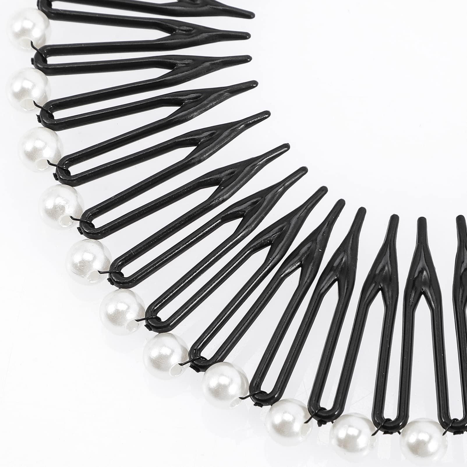 LALAFINA LALAFINA 90s Headband 6Pcs Full Circular Stretch Comb Flexible Plastic Circle Pearl Hair Comb Headband Hairband Holder for Women Girls Headbands