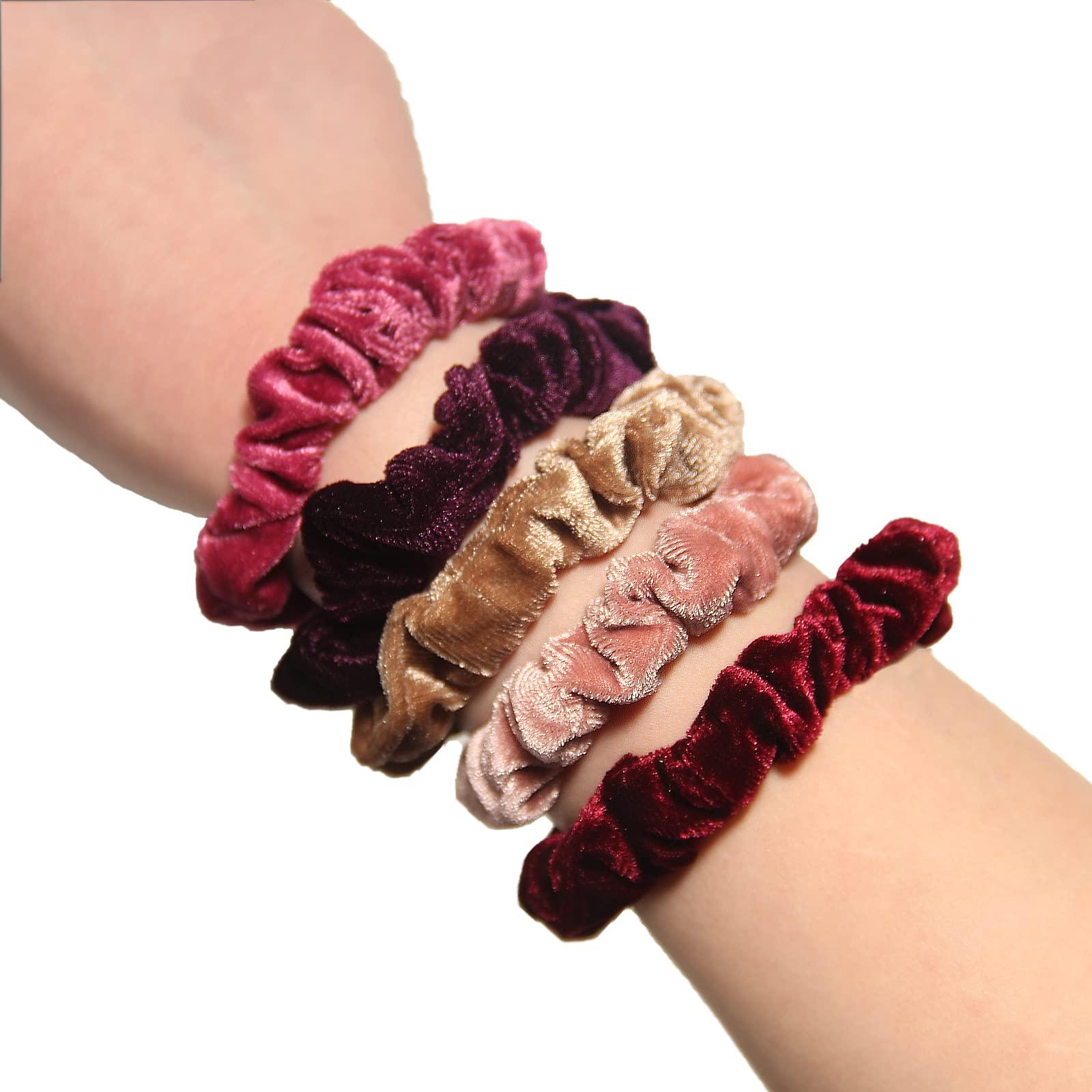 LFOUVRE Pack of 10 Small Velvet Scrunchies for Women Hair Accessories - LFOUVRE Rubber Hair Bands for Thick and Thin Hair, Mini Ponytail Holders with Elastic Hair Ties