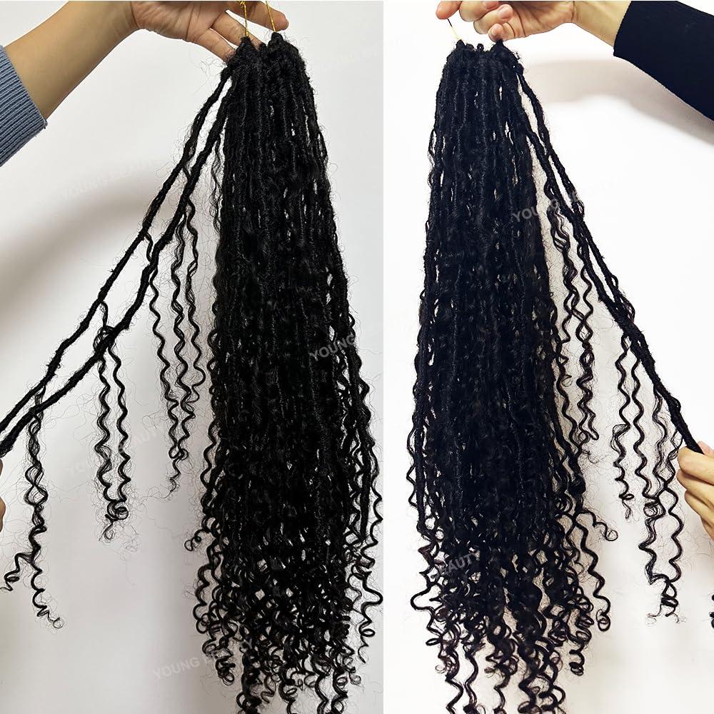 YOUNG BEAUTY Crochet Locs Hair Extensions with Human Hair Curls Pre Looped Dreadlocks Crochet Locs Hair with Curly Ends 26inch 100 Locs Natural Black