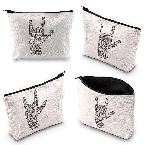 XYANFA XYANFA I Love You ASL Gift Sign Language Makeup Bag Asl Interpreter Deaf Gift For ASL Teacher Thank You Gift ASL Graduation Gift ASL Cosmetic Bag (NOT EASILY ANGERED)