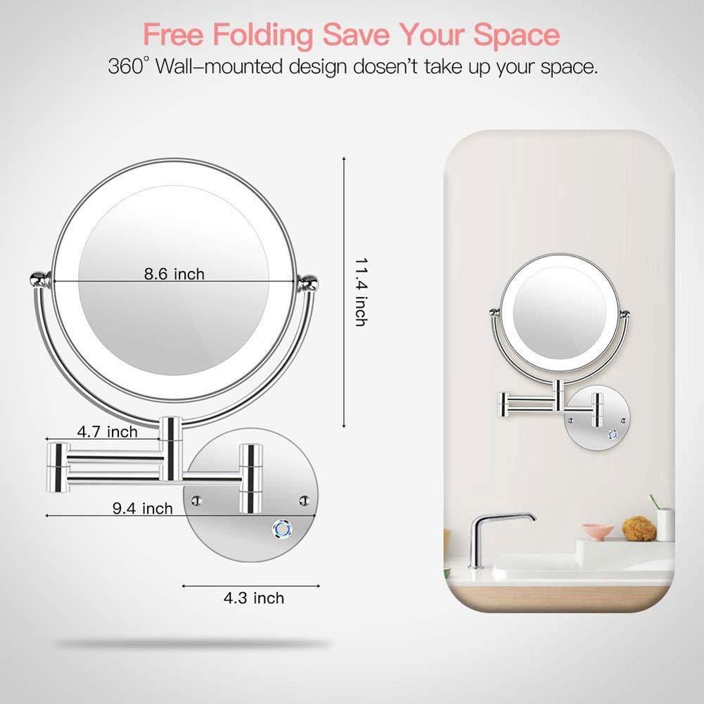 Suuim Makeup Mirror Lighted Makeup Mirror 10x Wall Mounted Shaving Mirrors Magnifying with Dimmable Lights, Bathroom Mirror with Lights and Magnification, T