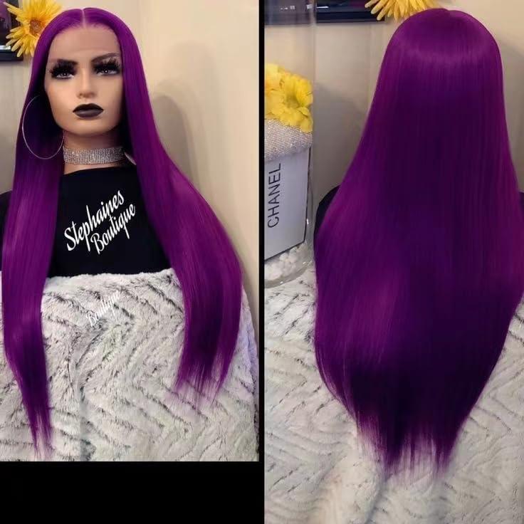 JHXAYW JHXAYW Purple Synthetic Lace Front Wig For Woman Wear And Go Glueless Wig Pre Plucked HD Transparent Lace Wig