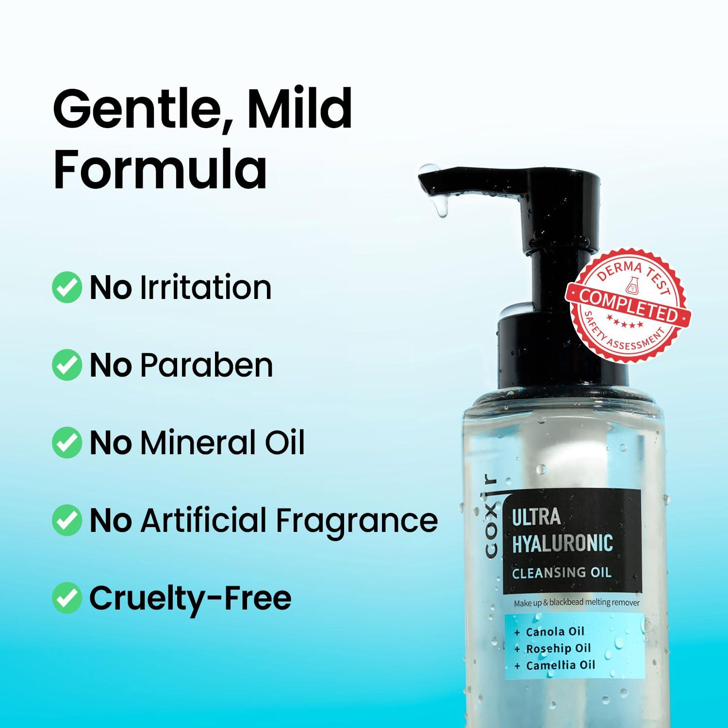 coxir coxir ULTRA HYALURONIC CLEANSING OIL, Travel-Size, Korean Facial Cleanser l Blackhead, Makeup Removal with Hyaluronic Acid, Cruelty Free, No Mineral Oil [1.69fl.oz (Pack of 1)]