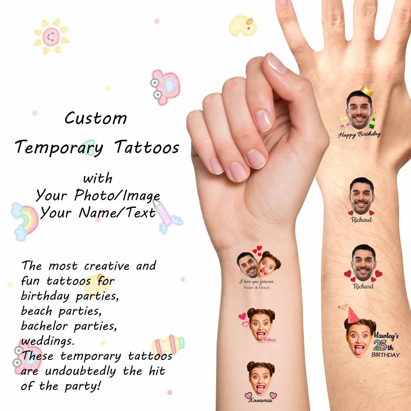 YESCUSTOM 30pcs Custom Face Temporary Tattoos with Name Text, Personalized Temporary Tattoo with Tongue for Adults Couple Women Men Custom Name Tattoos for Birthday Bachelorette Party