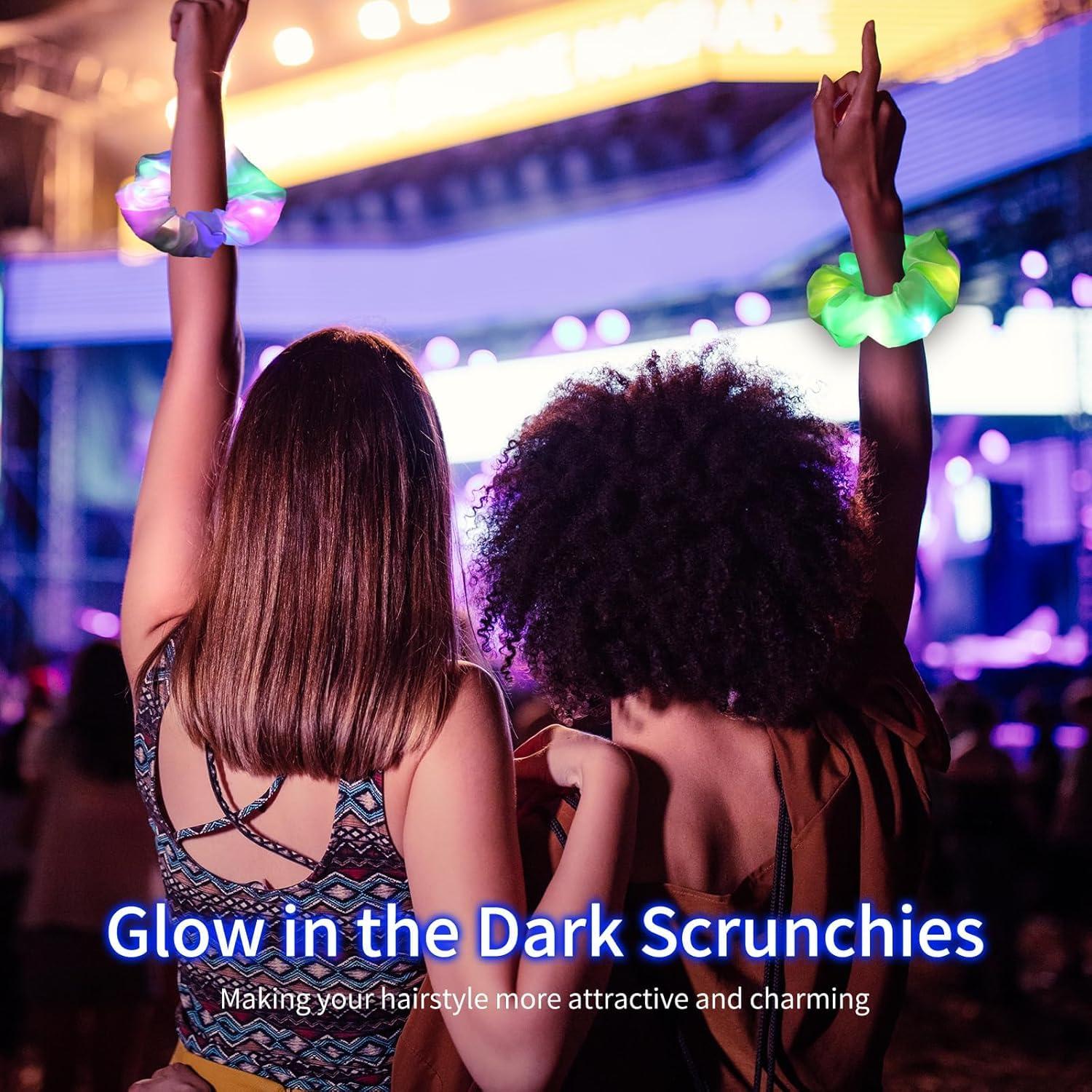 URSMART 12PCS LED Hair Scrunchies,URSMART Light up Scrunchies Led Light Hair Bands with Gift Bage Glow in the Dark Hair Scrunchies Multi Light Modes for Woman,Glow Party Christmas Hair Accessories