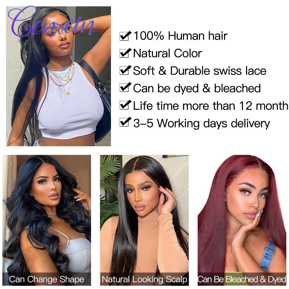 Genrein Genrein Brazilian Bone Straight Hair 13x4\" Lace Frontal closure Ear to Ear Free Part Unprocessed Natural black Straight Human Hair Extensions 9A [14 Inch]