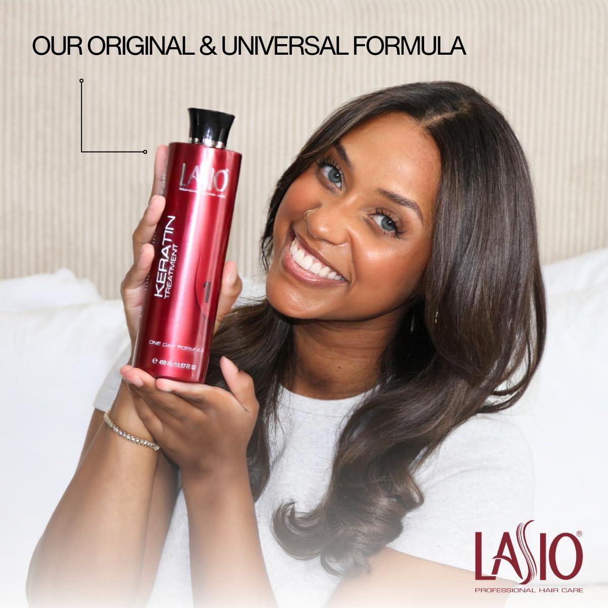 Lasio Lasio Keratin Treatment One Day Formula Infused with Amber Extract Lightweight Conditioner Frizz Free Reduce 90% Curls Quickly Fume Free Professional Salon Level Grade 35.27 Fl. Oz