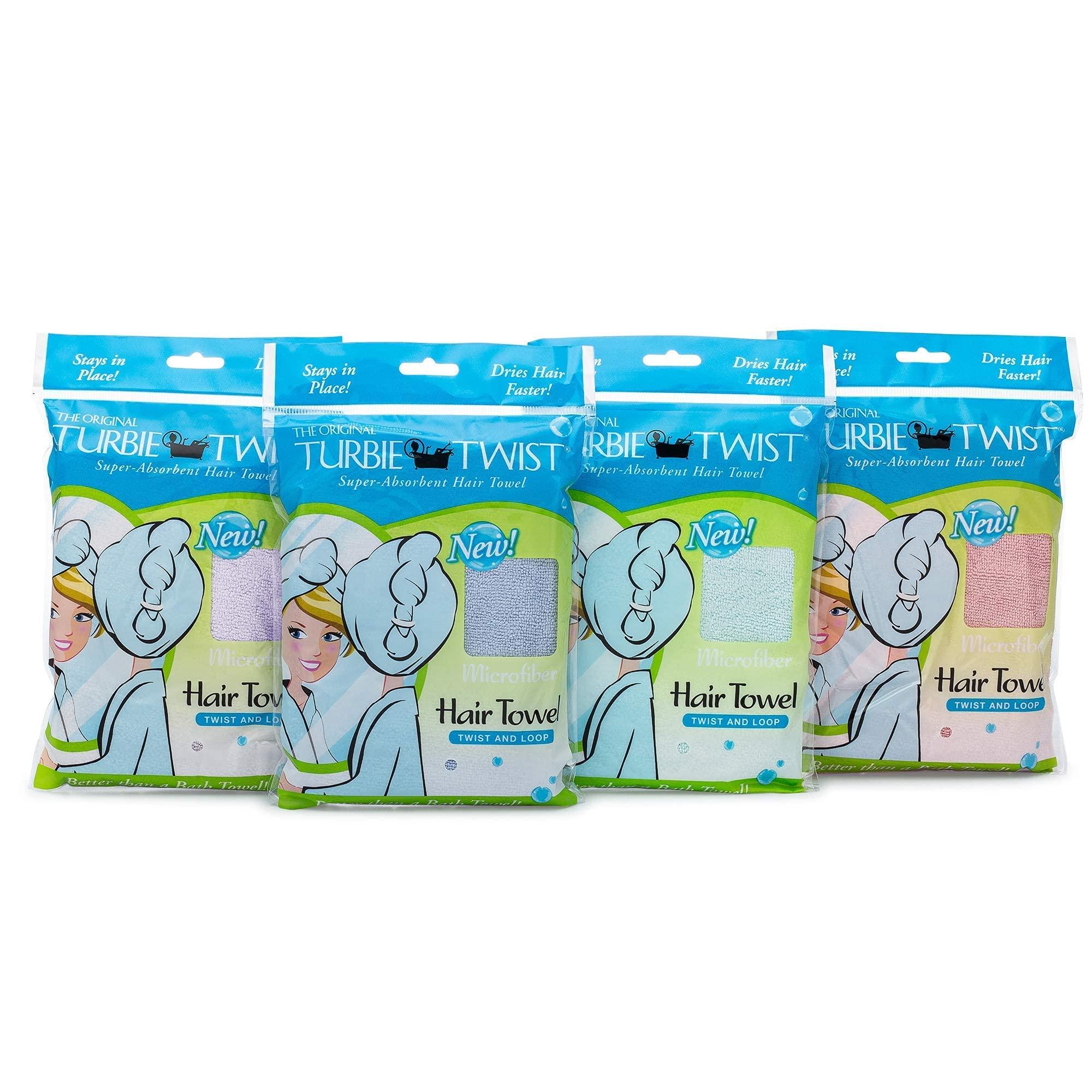 Turbie Twist Turbie Twist 4-Pack Microfiber Hair Towel for Beauty, Travel, Gifting - Hair Wrap Turban for Straight, Wavy & Curly Hair - Premium Hair Care - Pink, Purple, Blue & Aqua