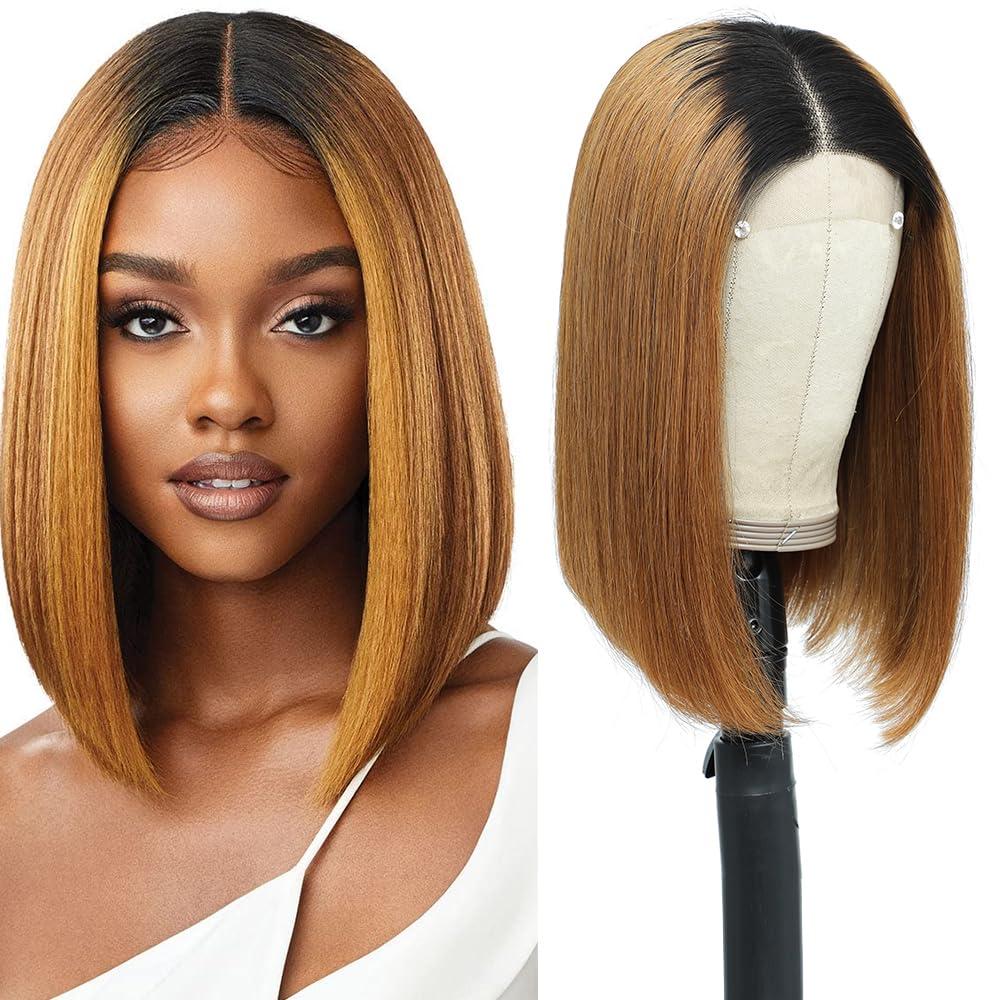 MUPRETTY MUPRETTY Brown Bob Wigs Human Hair 4x4 Lace Closure Wig 1B/30 Brown Wig Human Hair Keep Silky And Smooth After Multiple Washes 100% indian 18A Raw Hair Wigs(14Inch)