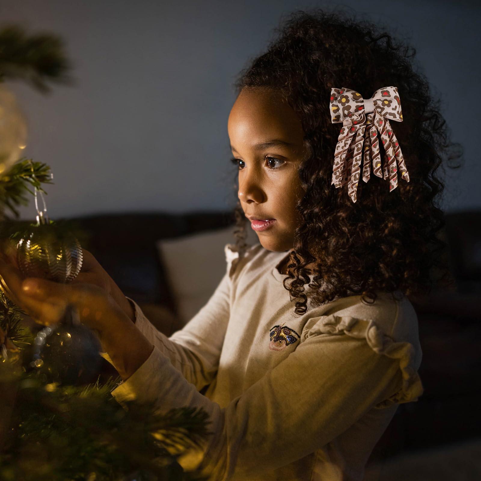 melyde Curly Ribbon Hair Bow Clips Handmade Hair Ribbon Bows 3.14 Inch Girls Cheer Hair Accessories for Christmas Birthday School, Leopard