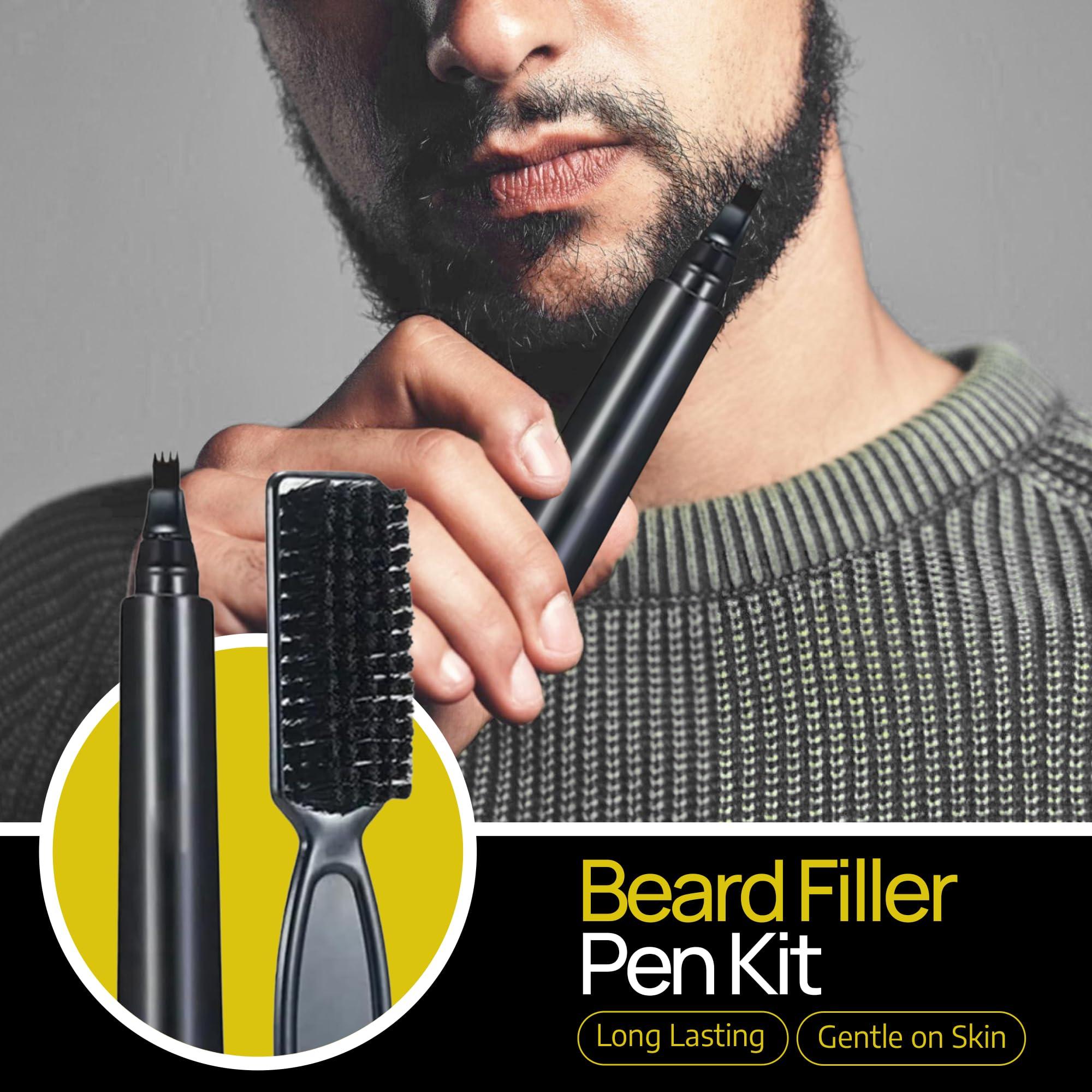 SELZALOT Beard Filler Pen kit Black Beard Pen with Brush Waterproof and Sweat Proof Barber Styling Pencil Long Lasting Marker Filler for Men Beard Grooming Kit Barber Accessories Beard Products