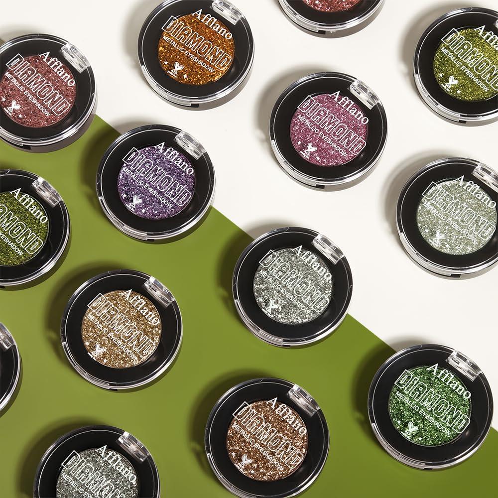 Afflano Afflano Red Glitter Eyeshadow Palette Sparkle, Single Intense Color Champagne Rose Red Eyeshadow One-Swipe Coverage, Long Lasting Metallic Eye Shadow Pallet for Girl Women Neutral Eye Look, 15H