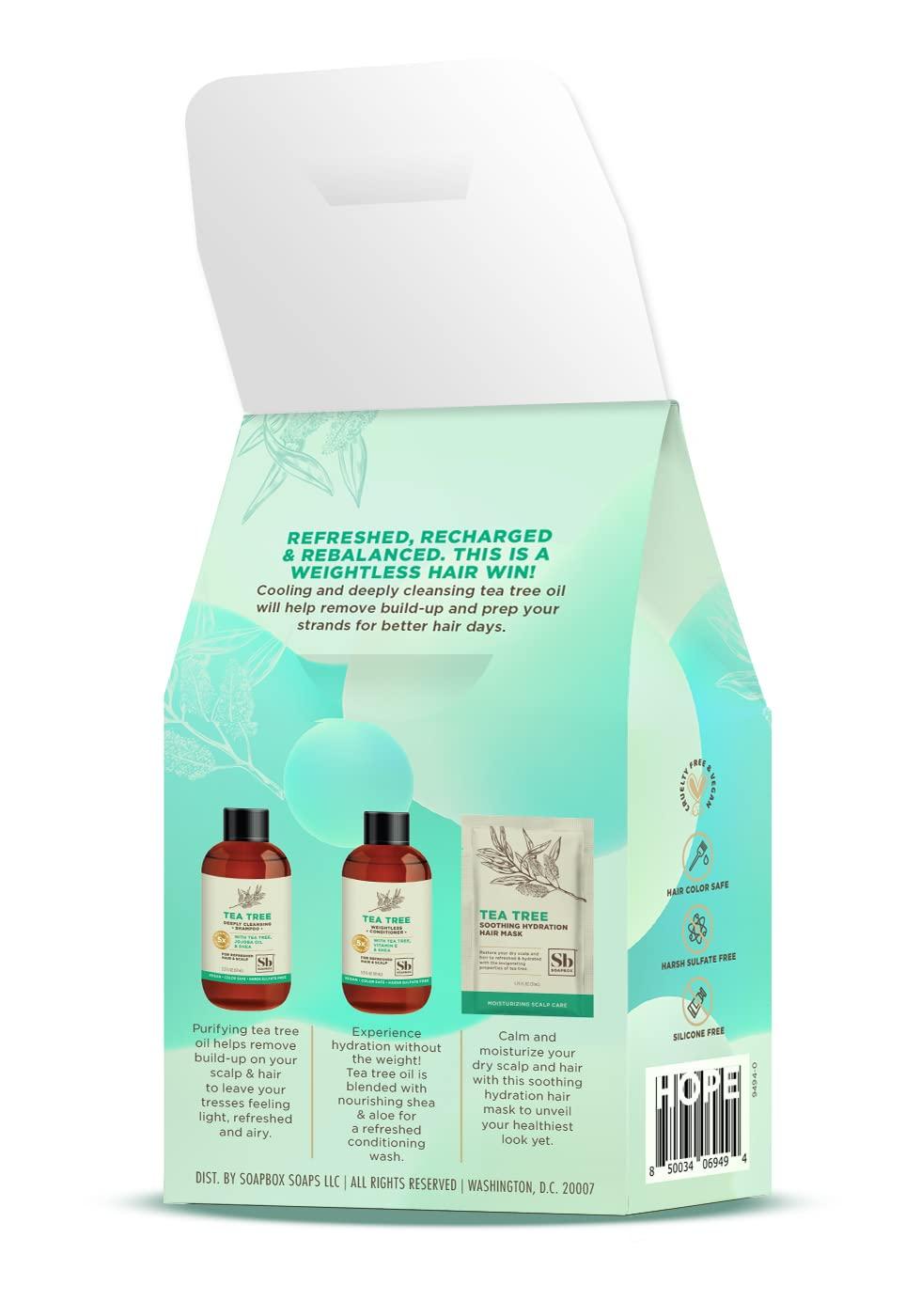 Soapbox Soapbox Haircare Gift Set of 3, Travel Sized Shampoo & Conditioner with Tea Tree Oil + Scalp Treatment to Cleanse Build Up, Cleansing Hair Care Set of Three in Gift Box Easy, Breezy Hair Days Inside!