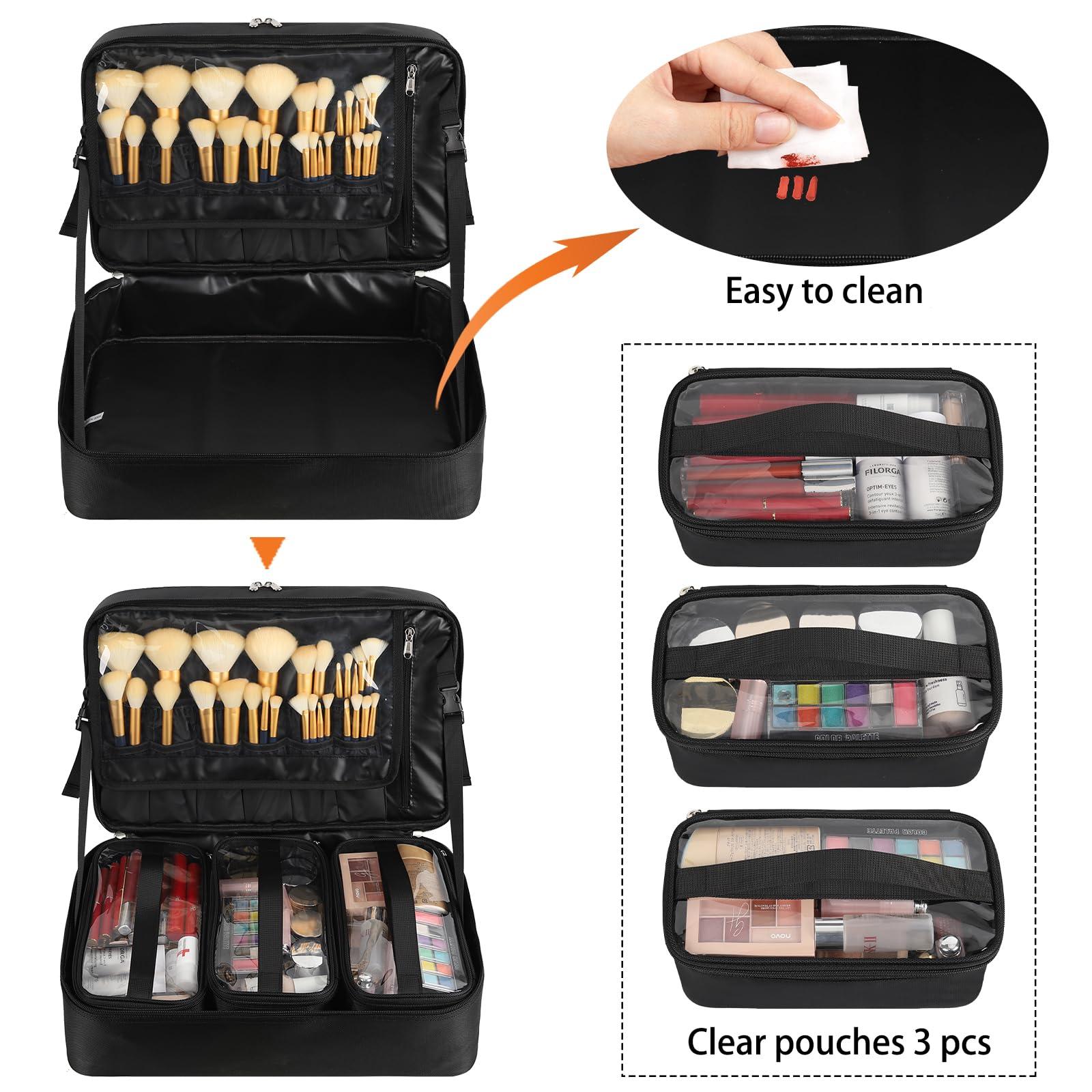 OCHEAL Extra Large Makeup Case, Professional Makeup Train Case for Makeup Artist Traveling Organizer, Double Layer XL Cosmetic Travel Case for Cosmetology with 3 Detachable compartments and 3 Makeup Bags