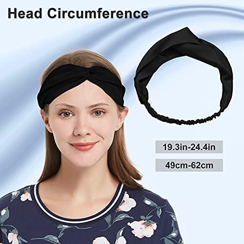 SOBONNY SOBONNY 100% Mulberry Silk Headband Women's Criss Cross Silk Turban Elastic Twisted Head Wrap Knotted Hair Band (black)