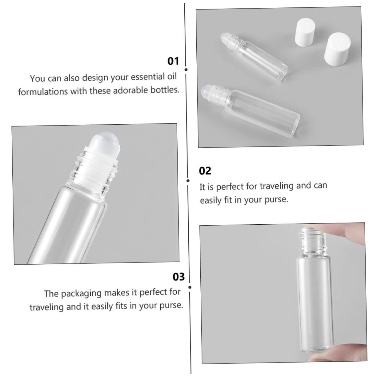 Mikinona Mikinona 10ml Glass Roller Bottles Essential Oil Perfume Travel Leak Proof Rollerball Bottle Set