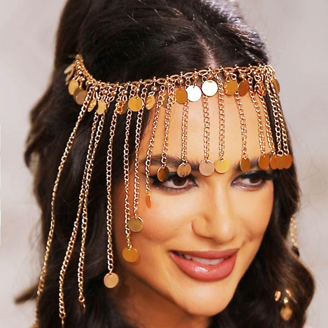Aukmla Aukmla Sequin Tassel Head Chain Gold Headpiece Hair Chains Festival Costume Headband Hair Accessories for Women