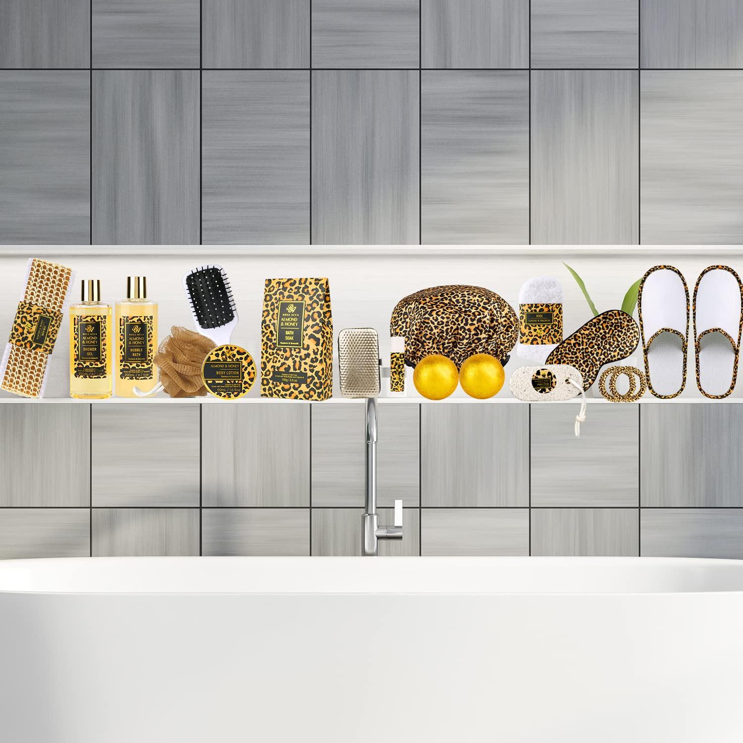 RA ROSA ACCA Bath Gift Set for Women,20 Pcs Skin Care Set Leopard Print Spa Gifts for Birthday, Mother's Day, Valentine's Day. Home Spa Kits, Skin Care Stuff with Shower Gel, Body Lotion, Manicure Set.