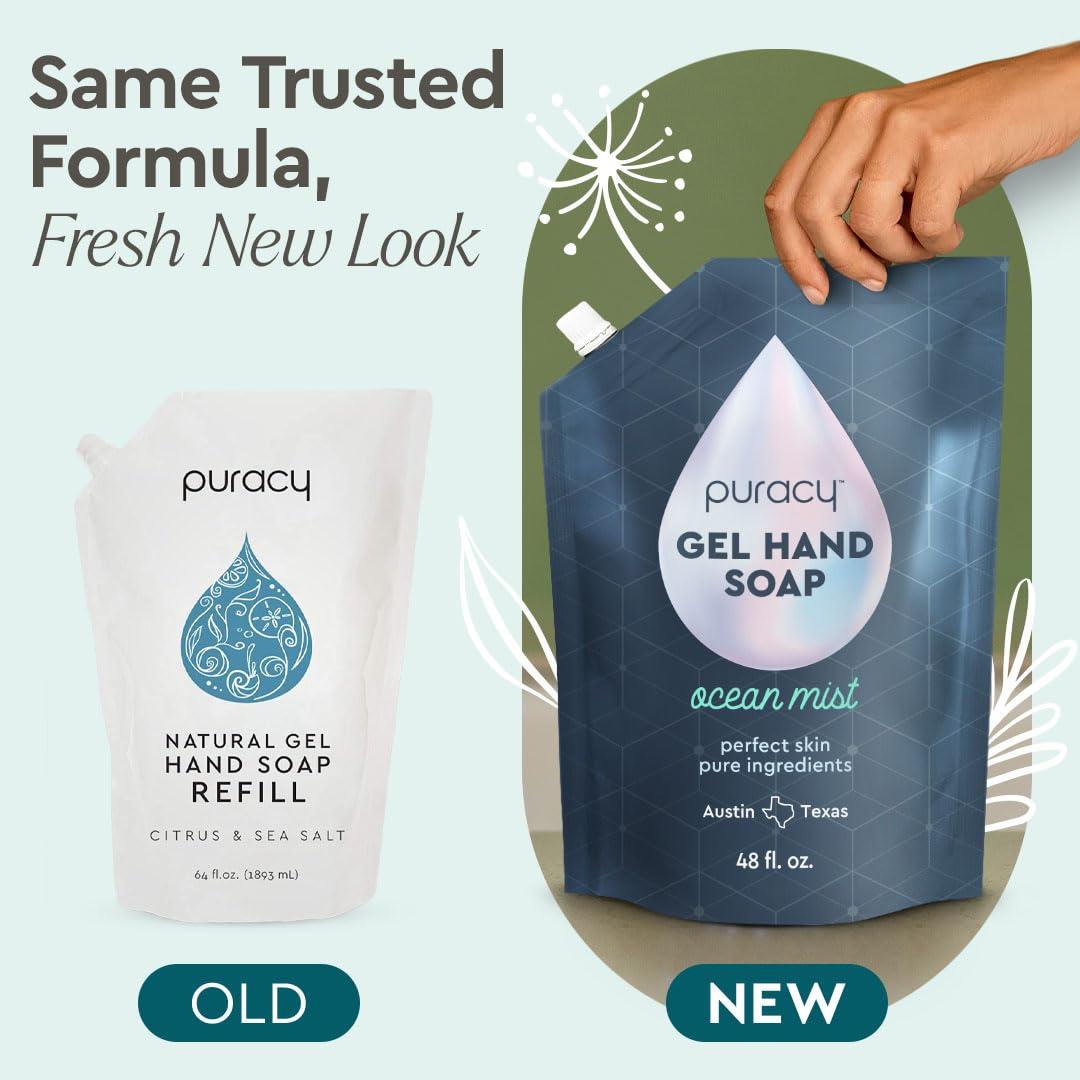 Puracy Puracy Gel Hand Soap Refill - Plant-Powered Natural Hand Soap Refill As Seen on TikTok, Non-Toxic, Sulfate-Free Liquid Soap, Moisturizing Liquid Gel Handwash Refill (Ocean Mist, 48 fl oz)