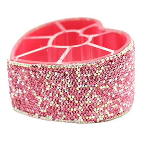 Bestbling Desktop Cosmetic Storage Box 8-hole Heart-Shaped Bling bling Rhinestone Cosmetic Tools storage Box Jewelry Storage Box (Pink)