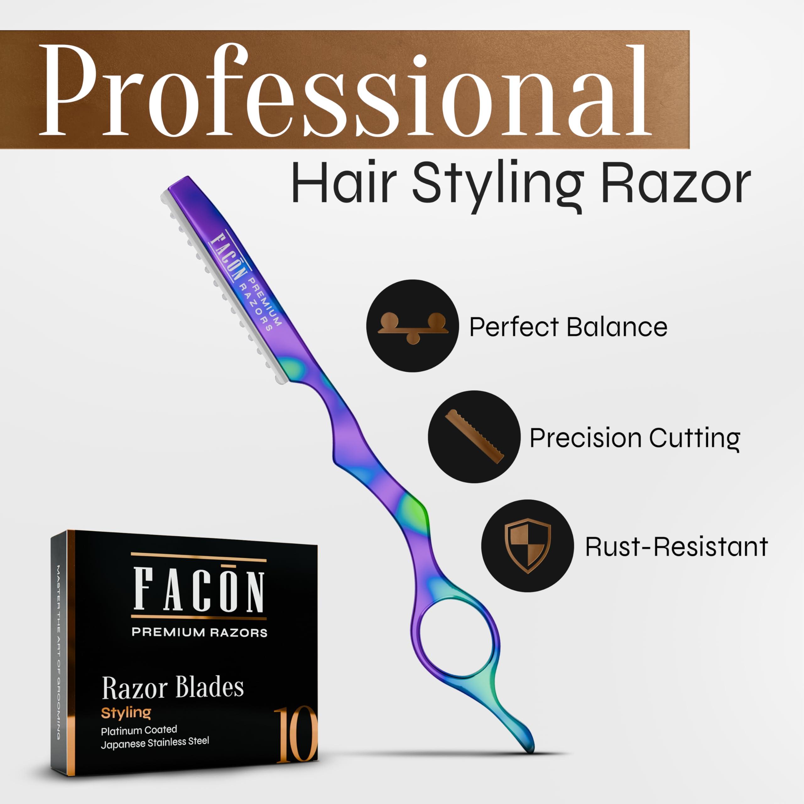 FACON Facn Hair Razors for Cutting Hair - Professional Hair Styling Razor Kit with 11 Replacement Blades, Stainless Steel Hair Cutting Tool for Salon & Home, Premium Hair Thinning Texturizing Faether Razor