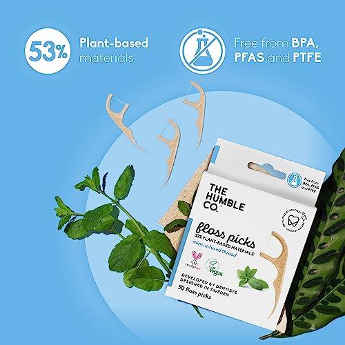 The Humble Co. The Humble Co. Floss Picks (200 Count)  Plant Based Dental Floss Picks for Superior Oral Care, Dental Hygiene, and Gum Health, Cruelty Free Tooth Floss Picks (Mint, Double Thread)