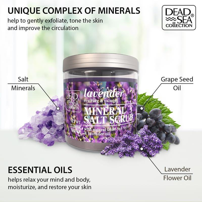 Dead Sea Collection Dead Sea Collection Lavender Salt Scrub  Exfoliating Body Scrub for Women  Moisturizing and Nourishing Skin  with Pure Oils and Dead Sea Minerals (23.28 Oz)