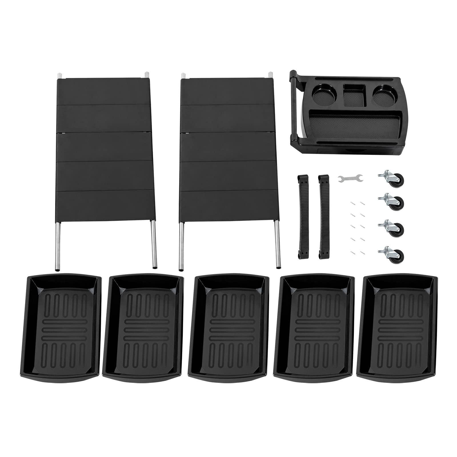 AGULIUM AGULIUM Salon Trolley,Salon Beauty Trolley Cart Storage Organizer, 5 Drawers and 2 Hair Dryer Holder Side Tray with Handle and Rolling Wheels(Black)