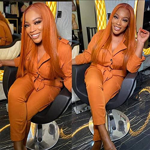 NICY NICY Orange Ginger Straight Lace Front Wig Human Hair Malaysian Bone Straight HD Transparent Lace Front 13x4 TPart Lace Wig22inch